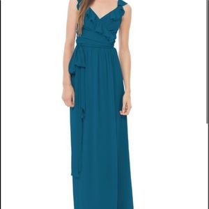 Joanna august, bridesmaid , teal , wedding, wrap dress